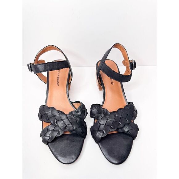 Lucky Brand Sandals Size 6 Black Leather Braided Open‎ Toe Block Heel - Picture 3 of 8